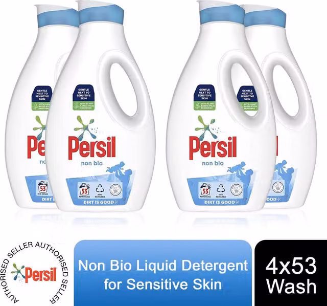 Persil Non Bio Liquid Detergent for Sensitive Skin, White, 6160ml