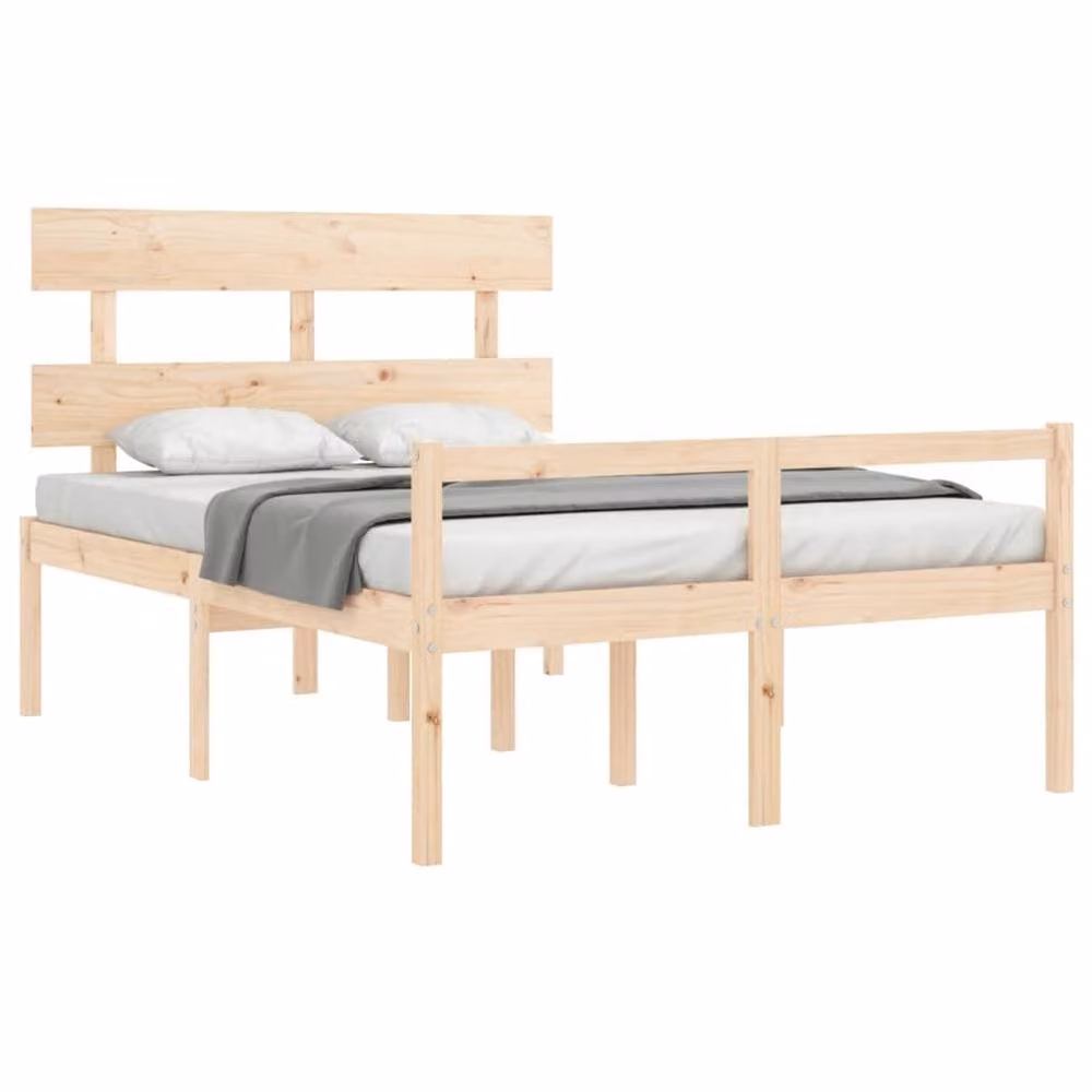 Berkfield Home Small Double Bed Frame with Headboard in Brown Solid Pine Wood, W/D/H: 120 x 200 cm – 2