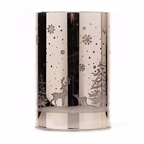 Shatchi Silver Christmas Forest Scene Etched Glass Vase Table Lamp with LED Fairy Lights – 2