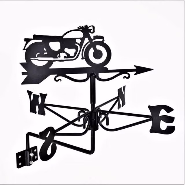 Buttercup Farm Mini Vintage Motorcycle Weathervane in Black Steel, W: 38 cm, D: 38 cm, H: 43 cm