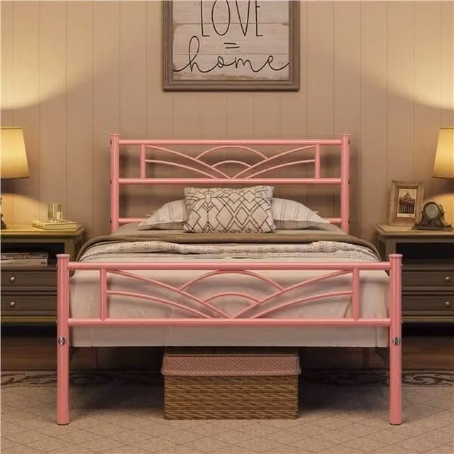 Kelvenix Metal Single Bed Frame, Pink, W/D/H: 90 x 190 x 91.44 cm – 1