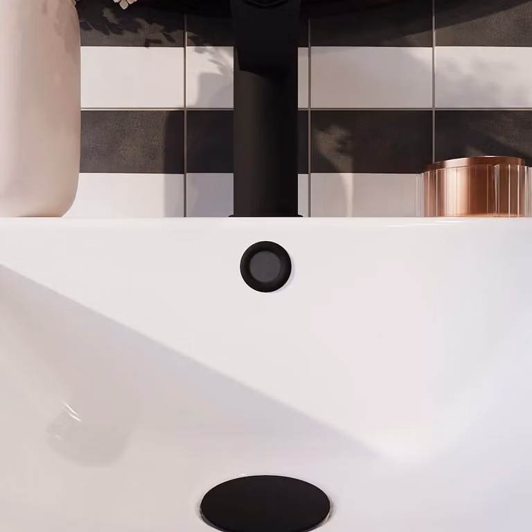 Balterley Round Ceramic Basin Overflow Cover in Matt Black, 31 x 31 mm