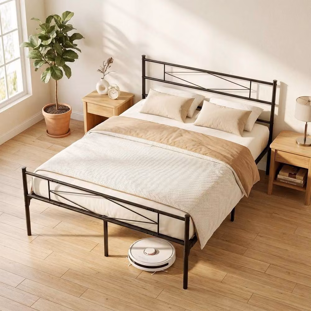 VOGREX Black Metal Double Bed Frame, W/D/H: 140 x 200 cm – 5