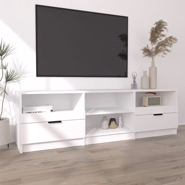 Berkfield Home Modern White TV Cabinet in Engineered Wood W/D/H: 150 x 33.5 x 45 cm – 1