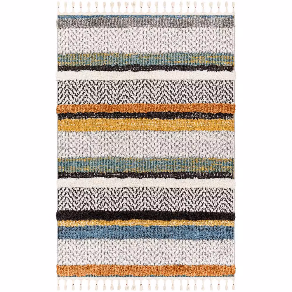 Livabliss Lofty-Shaggy Vintage Boho Plush Soft Pile Fringe Rug in Multicolour White Black and Yellow, W: 160 cm, L: 215 cm – 2