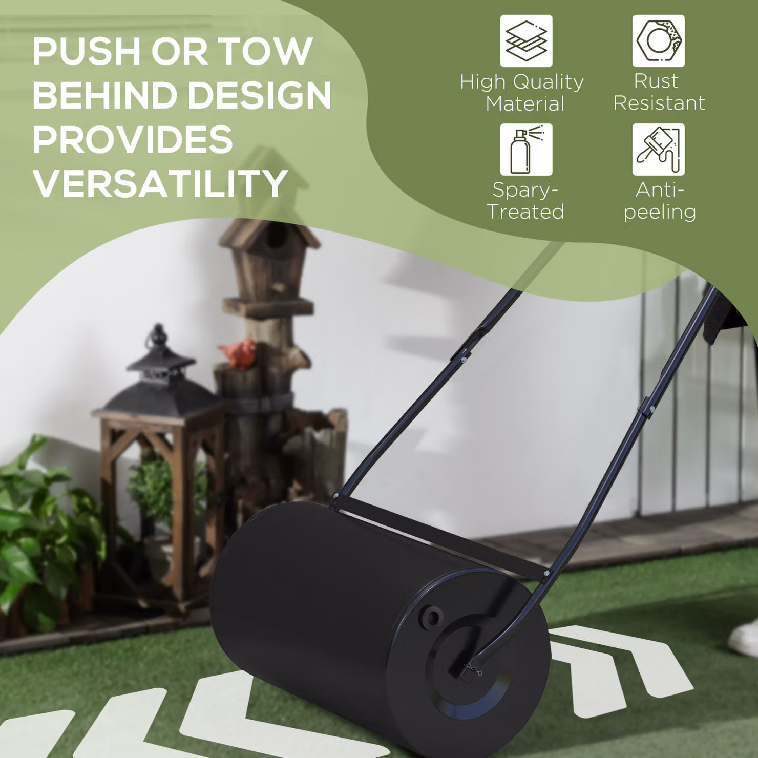 DURHAND Heavy Duty Manual Garden Lawn Roller, Black Steel, 46L Capacity – 6