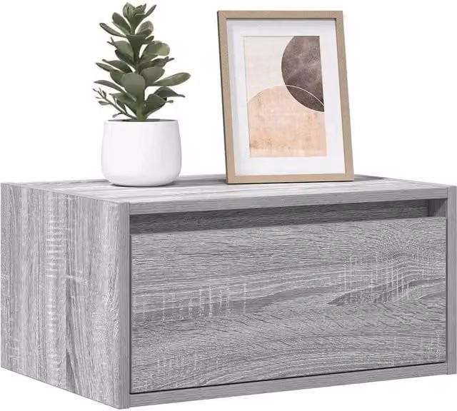 Berkfield Home Wall-mounted Bedside Cabinet with Integrated LED Lights in Grey Sonoma