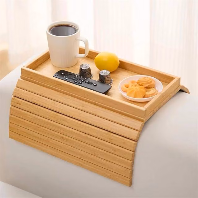 Nordara Bamboo Armrest Organizer Remote Control Tray in Brown – 1