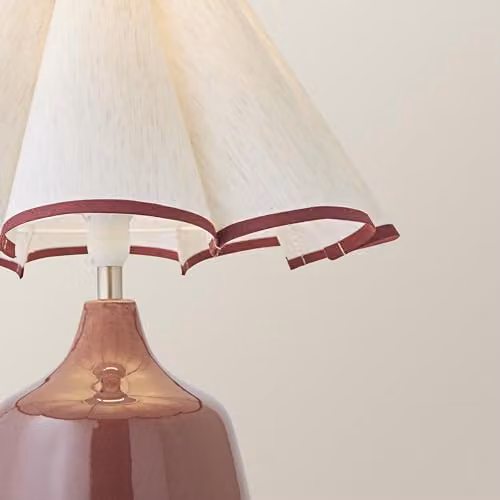 ValueLights Jamie Glazed Ceramic Table Lamp with Scallop Trim Shade in Red and Green – 3