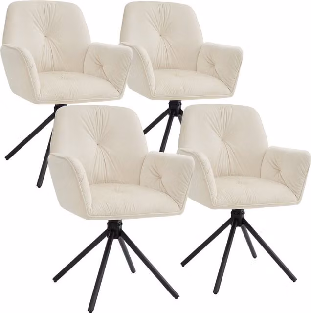 tectake Lenia Set of 4 Swivel Chairs in Cream Velvet and Black