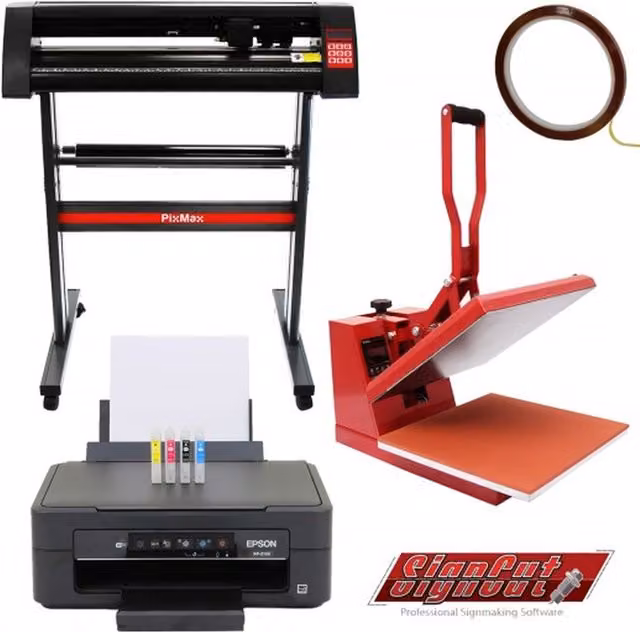 Epson 38cm Clam Press, 720mm Vinyl Cutter and Printer Bundle in Black
