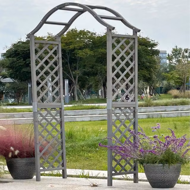 Gr8 Garden Curved Wooden Garden Archway with Trellis for Climbing Plants, Grey, H: 221 x W: 113 x D: 40 cm