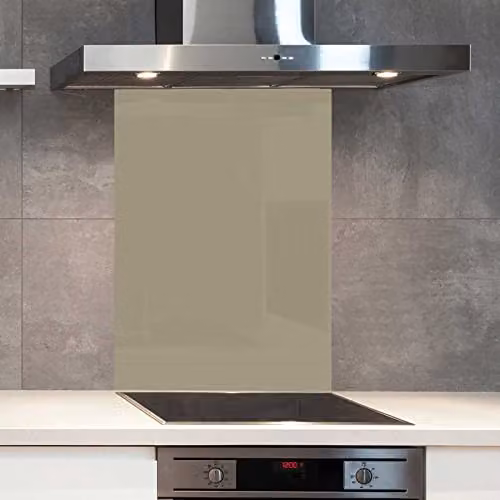 Dulux Old Time Olive Heat Resistant Toughened Glass Kitchen Splashback, Green, W: 60 cm, H: 75 cm, 6 mm thickness