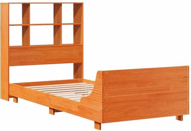 Berkfield Home Solid Wood Pine Full Bed Frame in Waxed Brown, W/D/H: 100 x 200 cm – 1