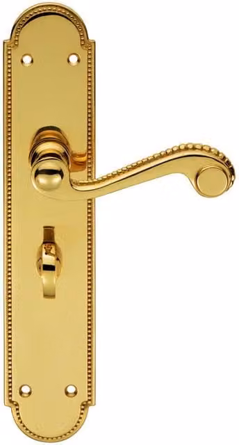 Loops Pair Beaded Pattern Bathroom Backplate and Handle in Polished Brass, W: 24.9 cm, H: 5 cm