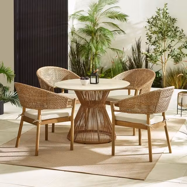 FurnitureboxUK Lanai Round Garden Dining Set with 4 Chairs in Beige and Petrol, Diameter: 60 cm