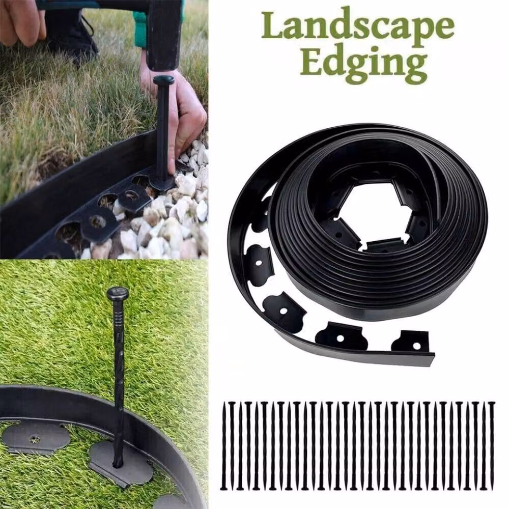 NESTLUNE Black Plastic Lawn Edge Border with 50 Pegs – 3