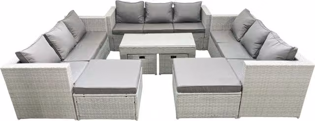 Fimous 13 Seater Luxury Outdoor Rattan Garden Furniture Set in Light Grey with Coffee Table and Ottoman – 1