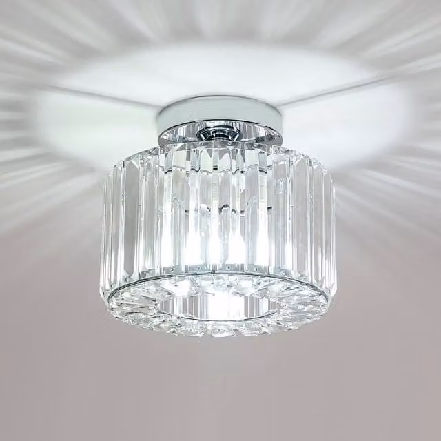 Goeco Modern Round Crystal Ceiling Light in Silver with E27 Fitting, Diameter: 22 cm