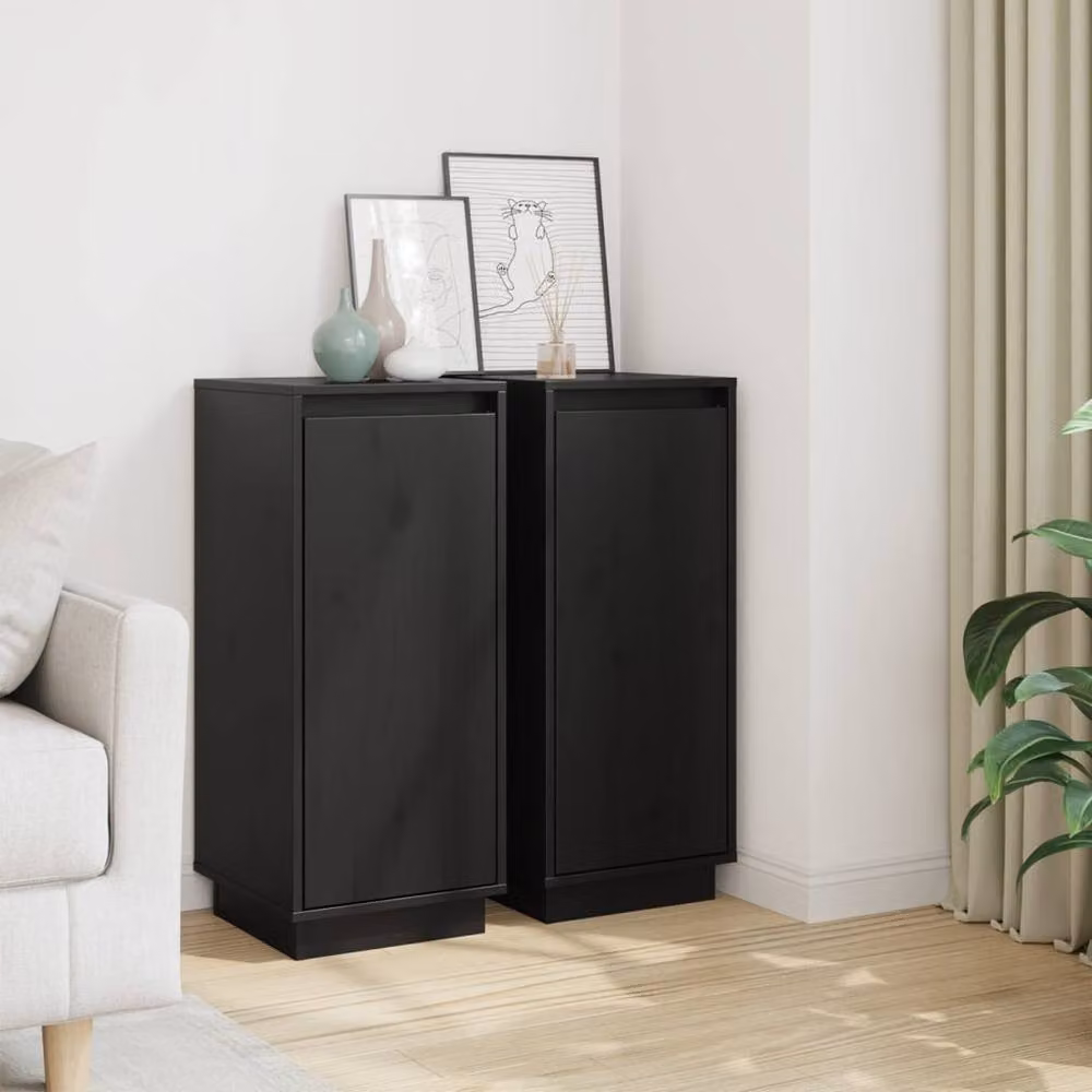 Berkfield Home Set of 2 Black Solid Pine Wood Sideboards, W/D/H: 31.5 x 34 x 75 cm – 2