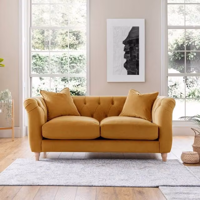 The Great Sofa Company Kensington 2-Seater Velvet Chesterfield Sofa in Yellow