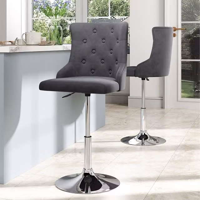 Lifeideas Adjustable Upholstered Bar Stool with Metal Base in Grey