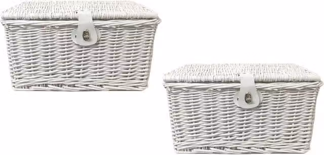 Topfurnishing White Picnic Hamper Lidded Basket with Latch, Diameter: 28 cm