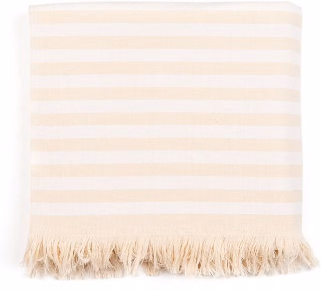 Torres Novas White and Beige Striped Cotton Terry Flat Sheet