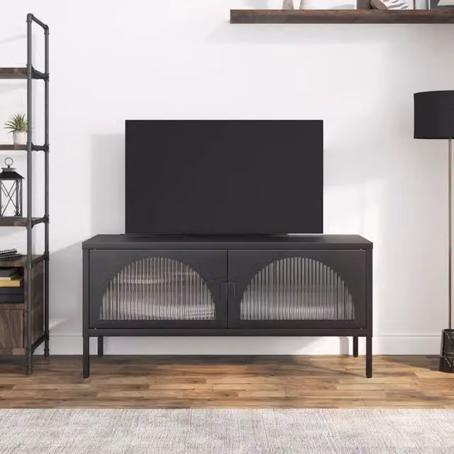 Berkfield Home Black TV Cabinet with Glass and Metal, W/D/H: 105 x 35 x 50 cm – 1
