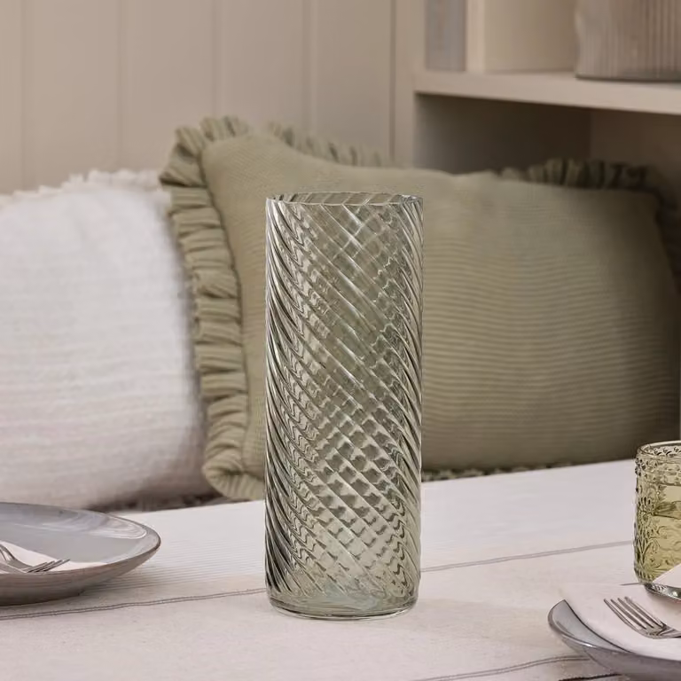 Green Textured Glass Tabletop Vase with Abstract Round Design