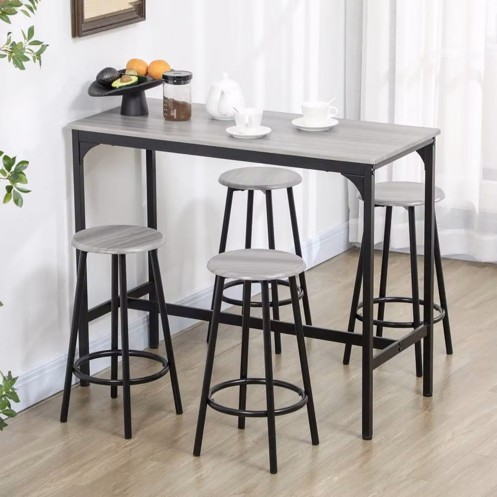 Wyld Haus Finani 5 Piece Industrial Bar Table and Stool Set in Grey and Black – 3