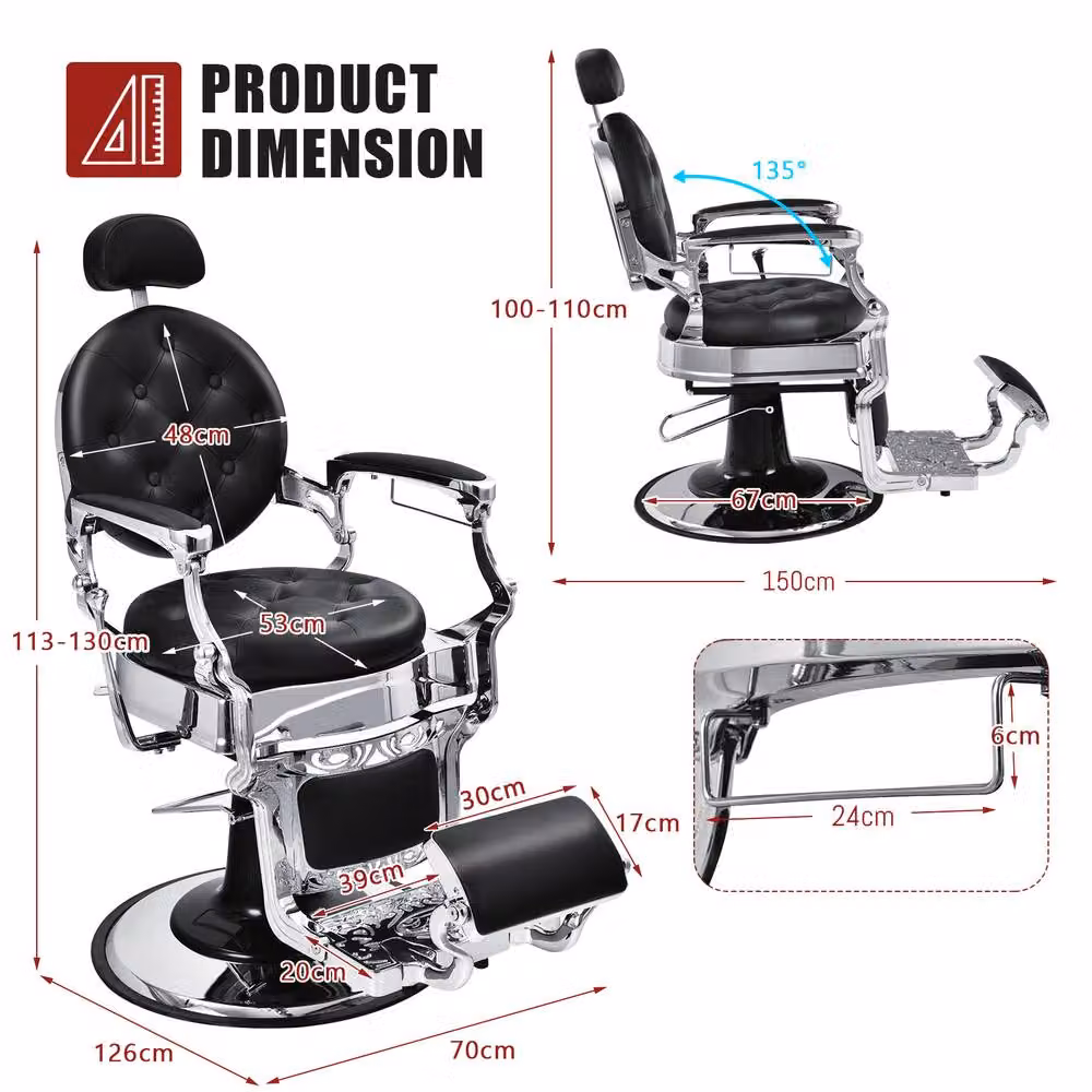 Gymax Black Reclining Barber Salon Chair with Adjustable Height and Headrest – 7