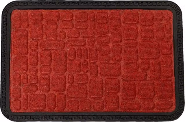 Roseley Red Graphic Stone Design Rectangular Rubber Door Mat, Weatherproof and Washable