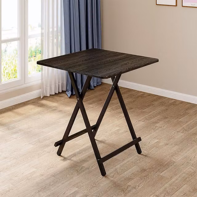 Livingandhome Black Foldable Square Wooden Dining Table for Garden and Terrace, W/D/H: 70 x 70 x 70 cm