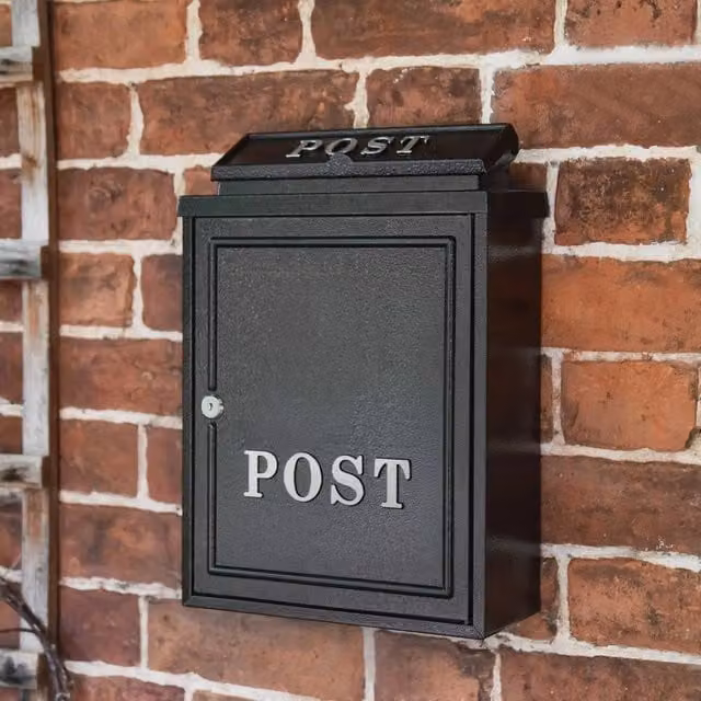 NESTLUNE Black Wall Mounted Letterbox with Silver Text – 1