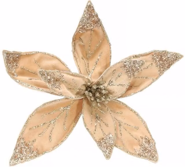 KDMD Gold Champagne Velvet Poinsettia Organza Christmas Flower Ornament with Clip, Diameter: 20 cm