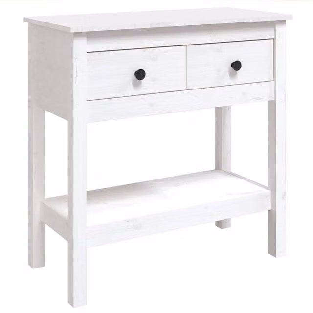 Berkfield Home Rustic White Solid Wood Pine Console Table W/D/H: 75 x 35 x 75 cm