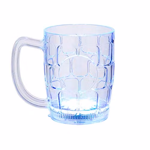 UltraByEasyPeasyStore 2 Pack of LED Flashing Plastic Beer Mugs with Handles, Transparent and Multicolour – 2
