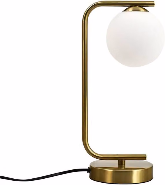 First Choice Lighting Grosvenor Satin Brass Table Light with Transparent Glass Sphere in Gold/Brass