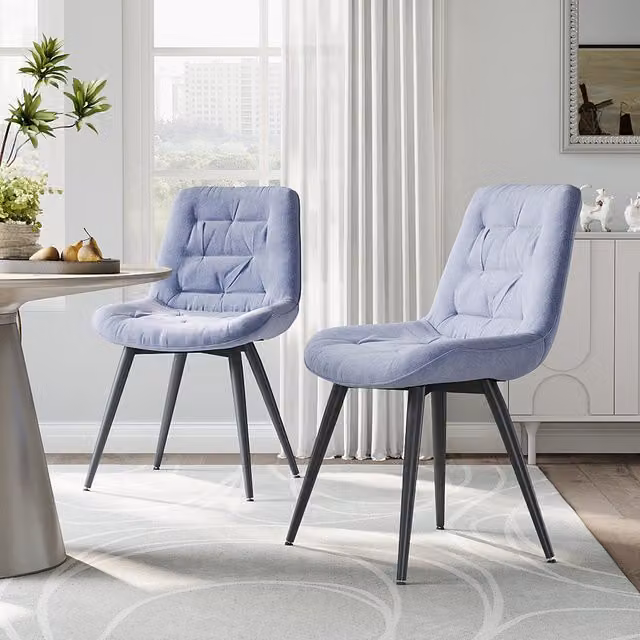 Komore Scandinavian Velvet Fabric Upholstered Dining Chair with Matt Metal Legs in Grey, Black or Blue