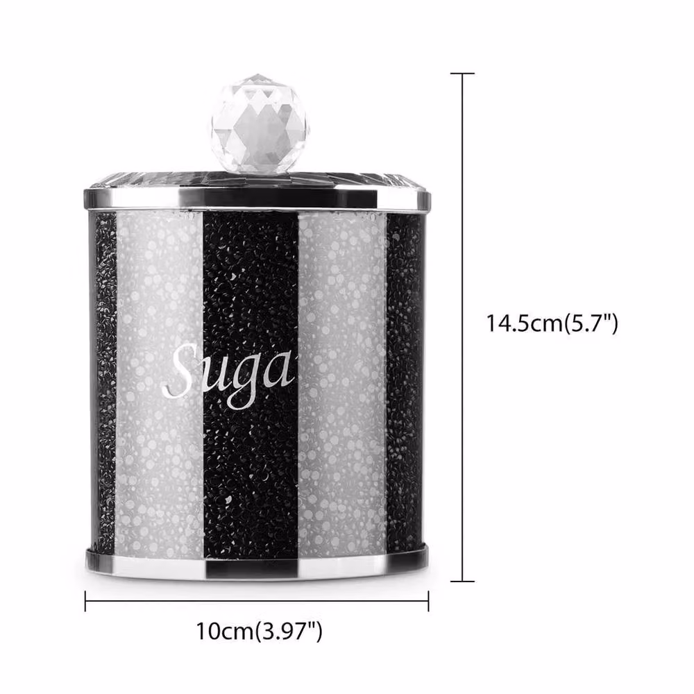 FLAVORA 3-Piece Black Glass Sugar Canisters with Crushed Diamond Design for Tea and Coffee – 2