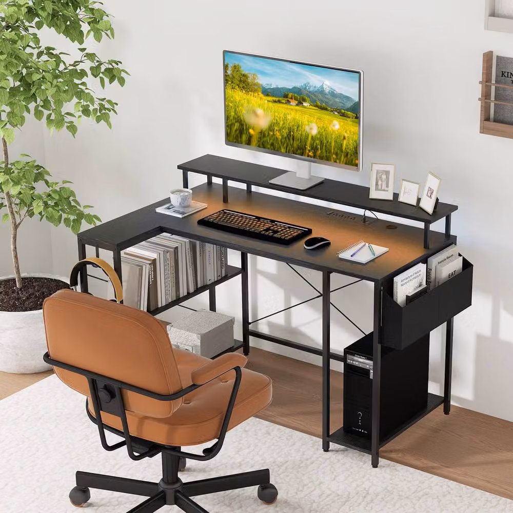 Costway L-Shaped Gaming Desk with LED Lights, Black – 2