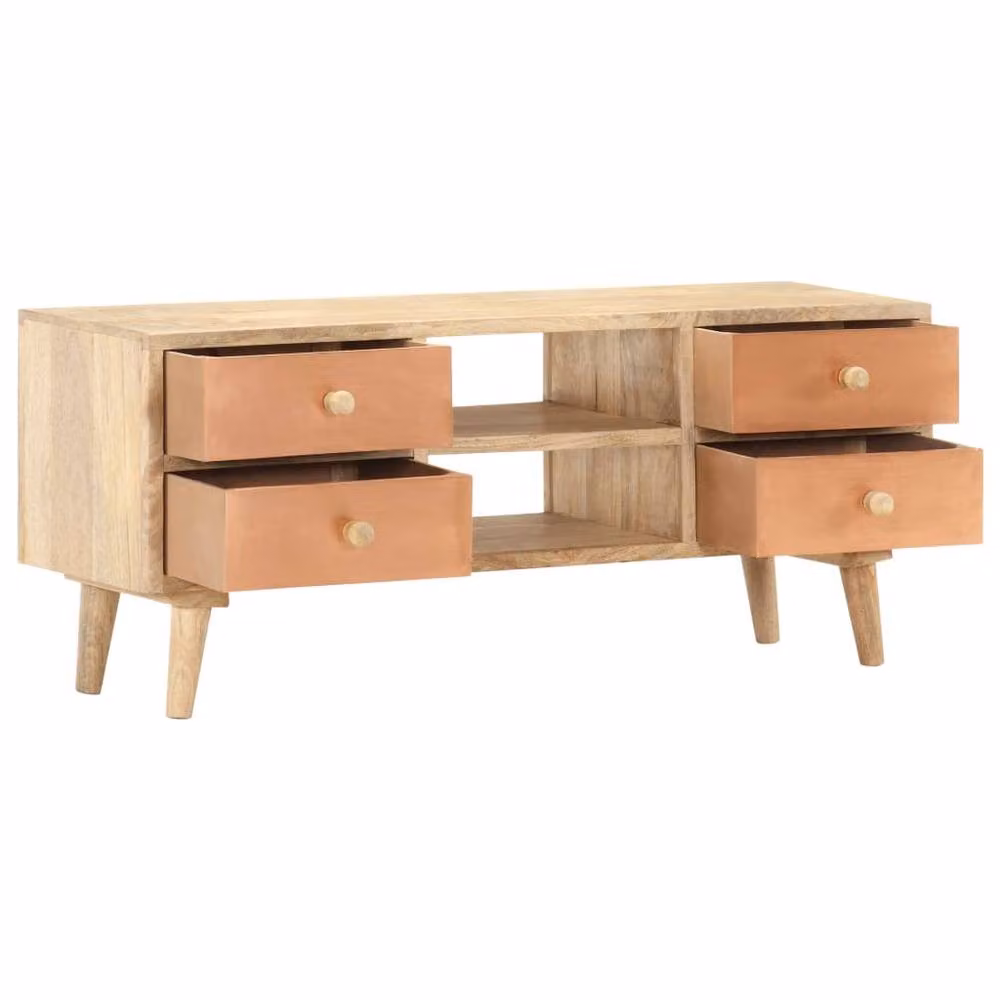 Berkfield Home Rustic Solid Mango Wood TV Cabinet in Brown, W/D/H: 110 x 30 x 45 cm – 2
