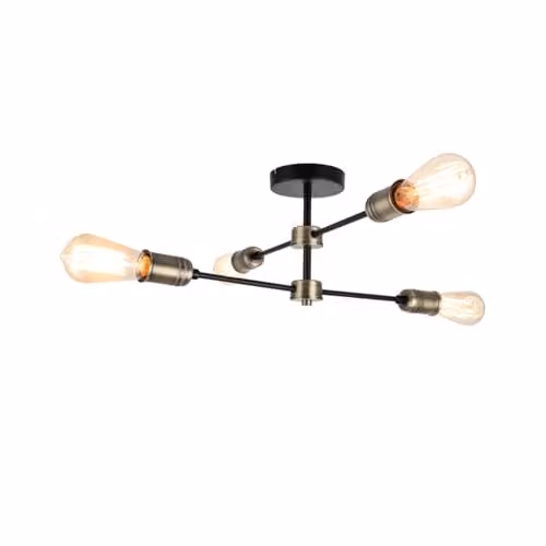 Cosylyte Linton Industrial 4 Light Modern Ceiling Light with Adjustable Arms in Matt Antique Brass and Black, W: 55 cm, D: 55 cm, H: 21 cm – 1