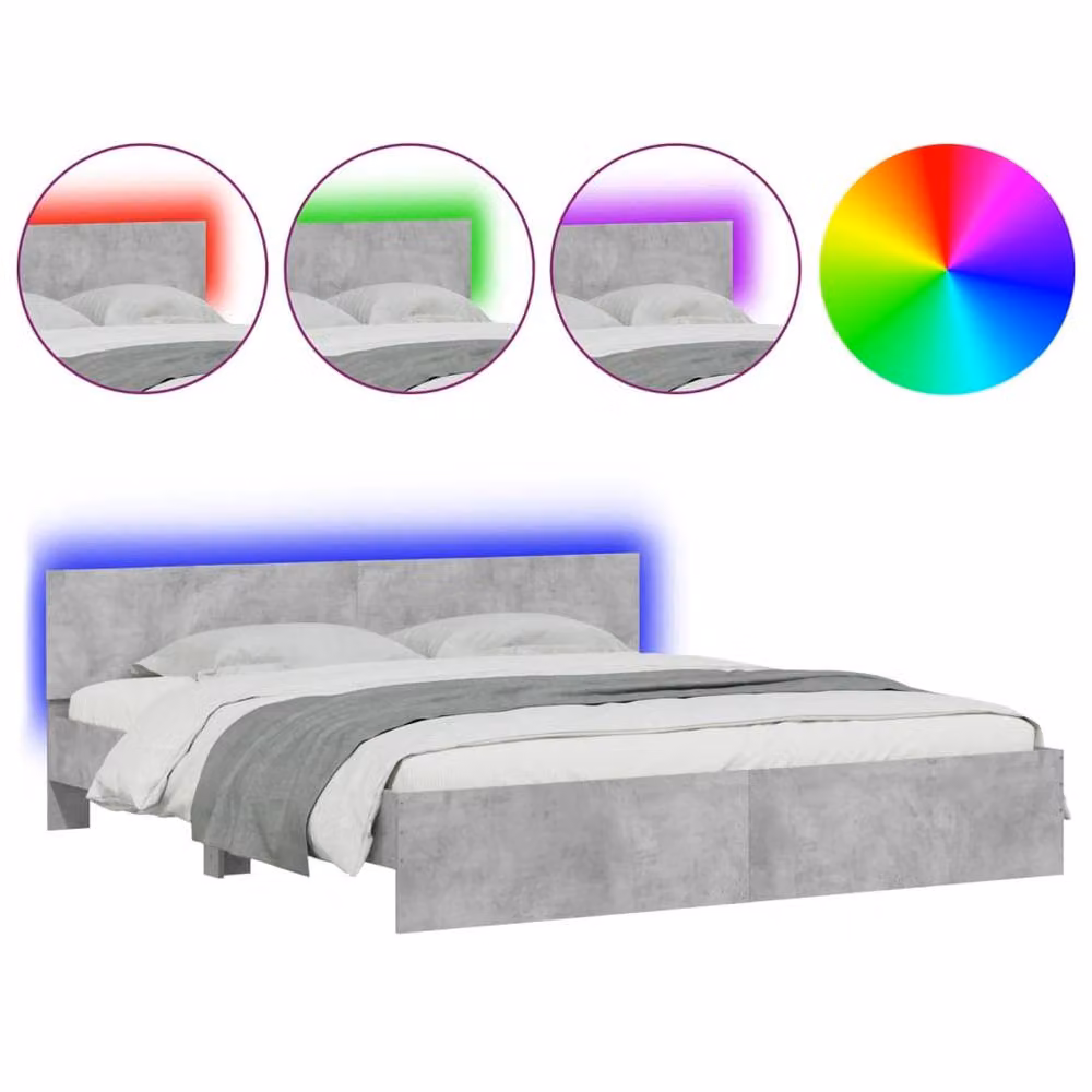 Berkfield Home Super King Bed Frame with LED Under-Bed Lighting and USB Charging Port, Concrete Grey, W: 180 cm, D: 200 cm – 2