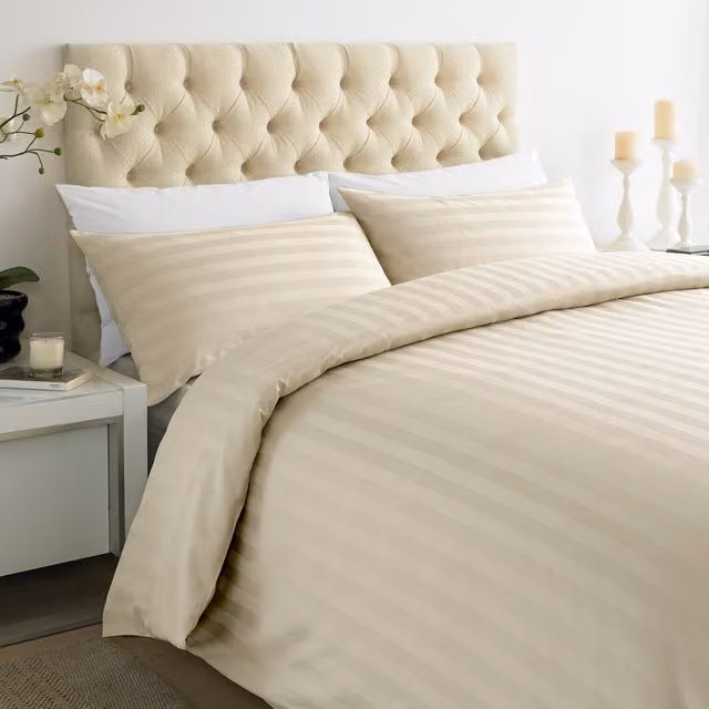 Roseley Single 250TC Mako Satin Striped Cotton Duvet Cover and Pillowcase Set in Beige