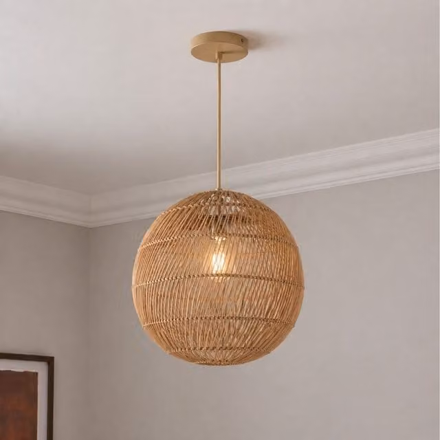 CGC ARIBA CGCBAI8013 Round Globe Rattan Weave Lampshade in Natural Brown and Beige