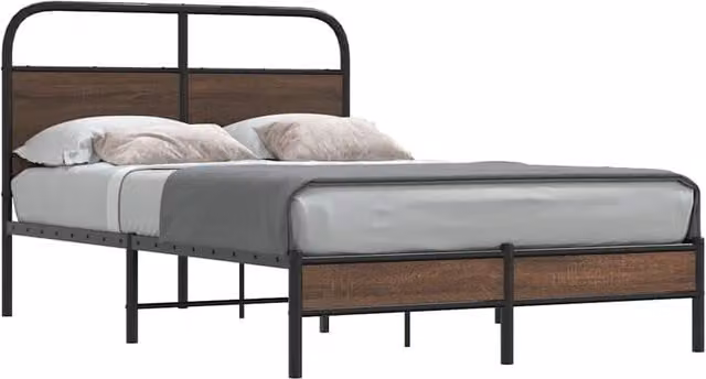 Berkfield Home Bed Frame in Brown Oak, W/D/H: 140 x 200 cm