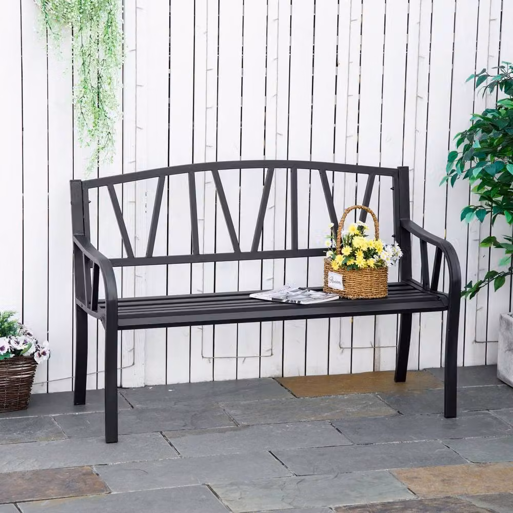 Wyld Haus Lenasu Black Metal 2 Seater Garden Bench with Decorative Backrest – 3