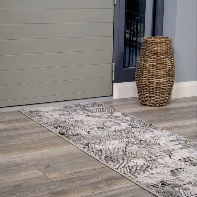 The Rug House Grey and Gold Abstract Geometric Modern Area Rug, W: 240 cm, D: 70 cm